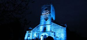 Setting up the lighting and projection before dark at St Marys Church - Kirkby Lonsdale. 1 media ltd event management in Cumbria and The Lakes