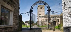 Setting up the lighting and projection before dark at St Marys Church - Kirkby Lonsdale. 1 media ltd event management in Cumbria and The Lakes